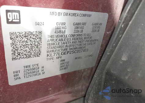 2025 Chevrolet Trax Fwd 1Rs from USA, damaged, VIN KL77LGEP2SC017403